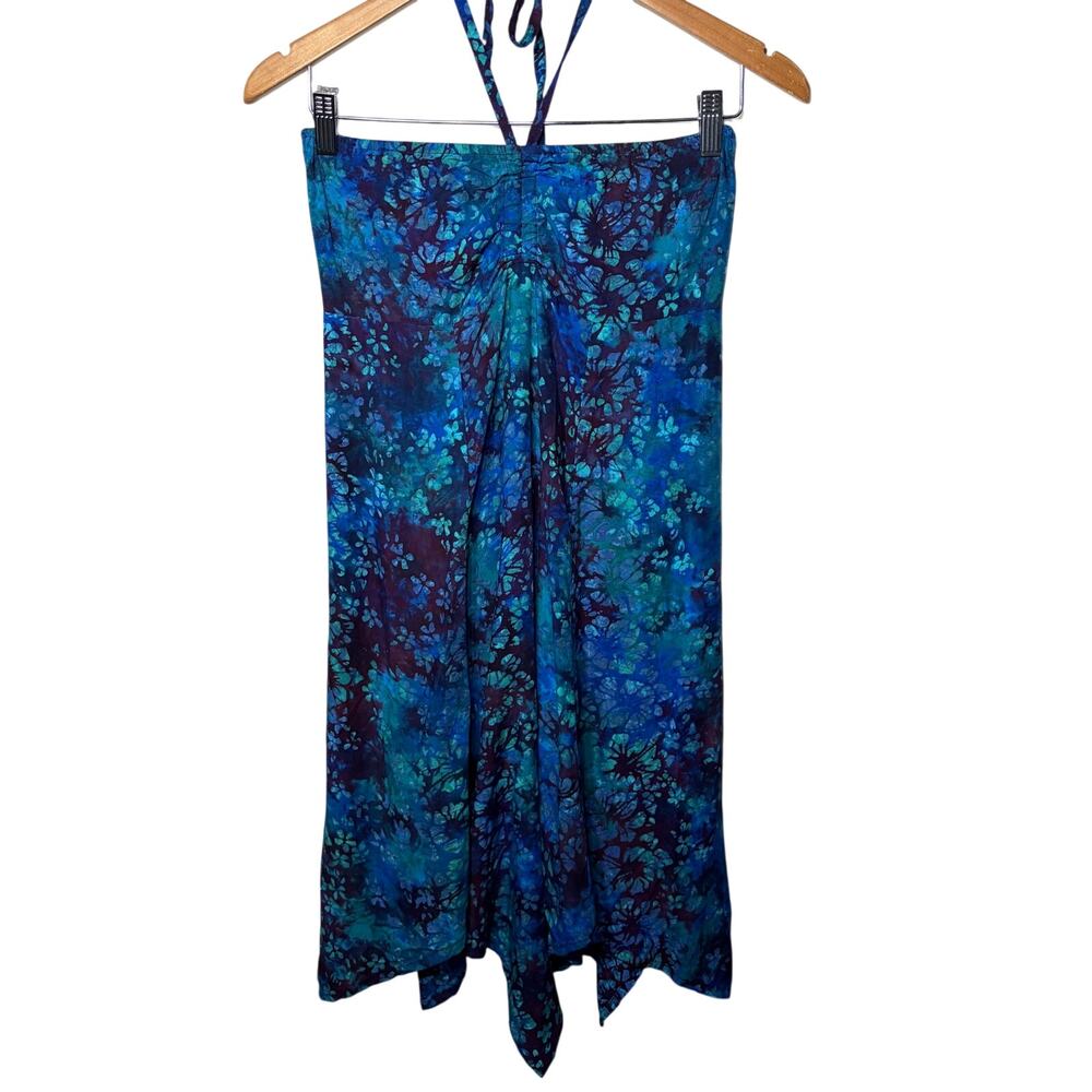 Hibiscus Collection Hawaii Dress Blue Floral Halter Tie Rayon Asymmetrical OS